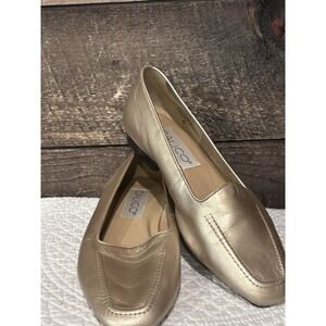 Vtg CALICO Loafers Metallic Gold Leather Shoe Sz 6M Ballet Flat heel Brazil